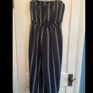 Libby Edelman Navy Blue XL Striped Jumpsuit